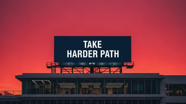 Take harder path: Motivational billboard by the road
