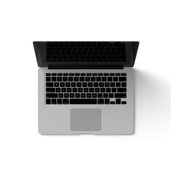 A top view of a laptop with an open screen and keyboard, showcasing a sleek design for productivity and technology use.
