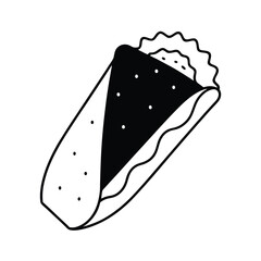Burrito cut in half showing layered fillings in dynamic fine line style Vector illustration