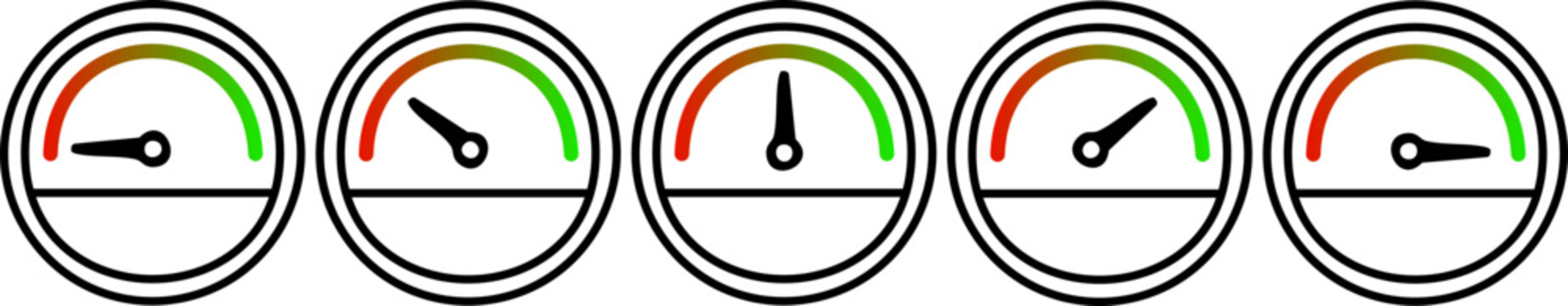 Speedometer Gauge Vector Set &ndash; Analog Performance Meters for Dashboards, Indicators, and UX/UI Design