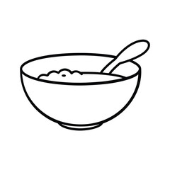 Cereal bowl with spoon portrayed in pure minimal continuous line drawing Vector illustration