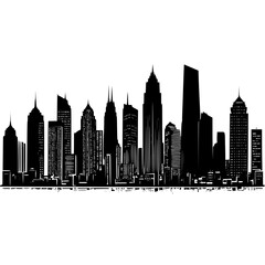 Obraz premium Urban and suburban mix silhouette, houses skyscrapers, linear cityscape