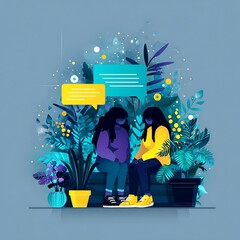 Two women talking, surrounded by plants