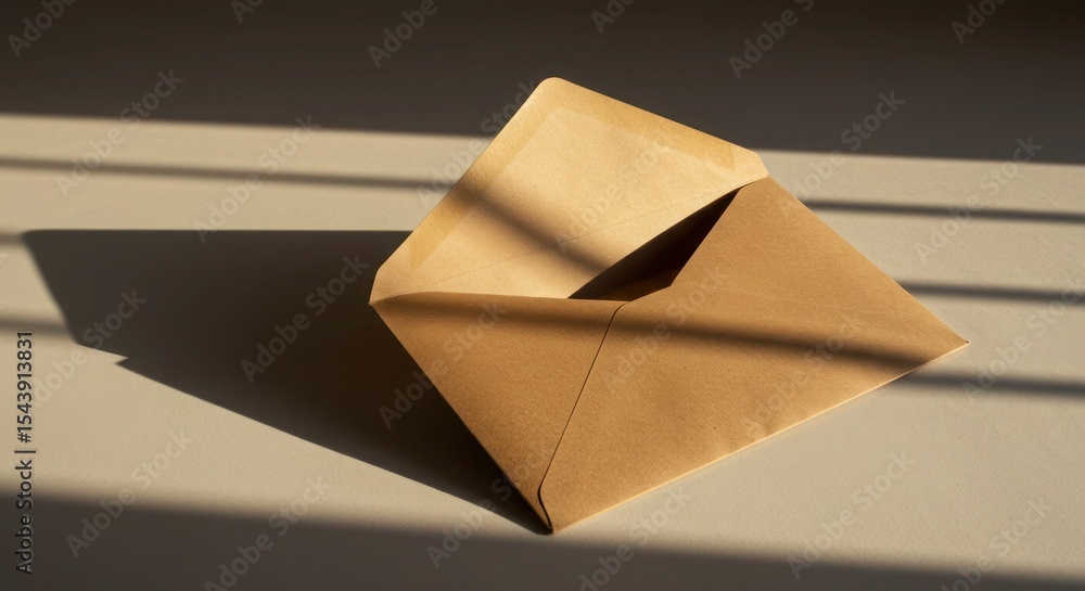 Poster minimalistic image of an opened brown envelope with dramatic shadows and light