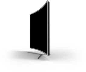 A sleek, modern curved display monitor on a minimalist stand, emphasizing contemporary design.