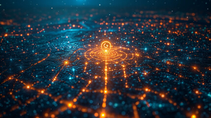 Fototapeta premium Digital world emerging from smartphone with GPS arrow pointing forward, blending reality and technology.