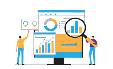 Data Analytics and Market Research Concept with Magnifying Glass and Business Charts &ndash; Financial Report Analysis, Performance Metrics, and Insight Visualization.
