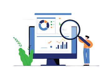 Data Analytics and Market Research Concept with Magnifying Glass and Business Charts – Financial Report Analysis, Performance Metrics, and Insight Visualization.