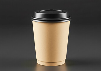 Kraft paper coffee cup with black lid mockup