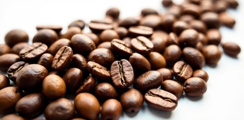 Close-up of assorted coffee beans, isolated on white background , background, coffee beans, image