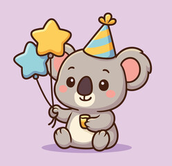Cute koala holding star balloon cartoon vector icon illustration animal fantasy icon isolated flat