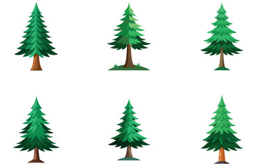 Pine Trees Vector Designs Set Minimal Flat Evergreen Forest Illustrations