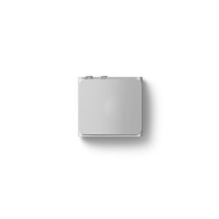 A simple gray square shape with a smooth surface, possibly representing a button or interface element.