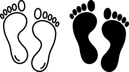 Feet Icons. Black and White Vector Illustration. Human Footprints, Toes, Foot, Leg. Human Body Part. Concept Anatomy