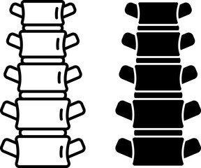 Spine Icons. Black And White Vector Illustrations. The Spinal Column is Formed By A Chain Of Bones Running Along The Back. Human Body Part. Concept Anatomy