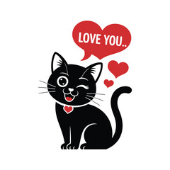 A cute cat winking with a heart-shaped speech bubble saying 