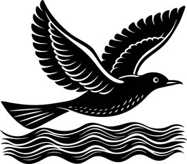 Obraz premium Bird Flying Over Ocean Vector Silhouette On White Background