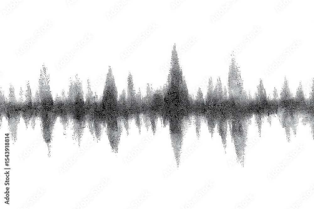 Poster abstract grayscale dotted sound wave visualization - symbolizing sound, music, frequency, rhythm, an