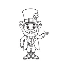 Fototapeta premium Cheerful cartoon leprechaun holding shamrock for st patrick s day