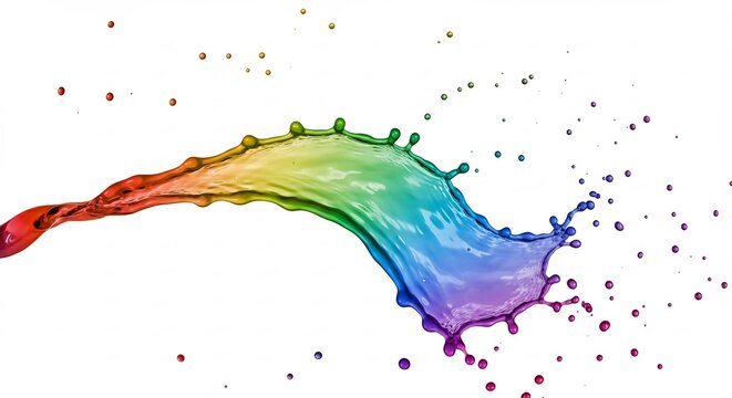 Regenbogenfarbener Farbspritz dynamisch elegant auf Weiss. AI Generated