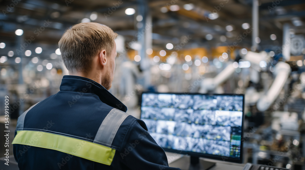 Aufkleber technician monitoring machine vision cameras streaming to edge devices for instant quality control, 