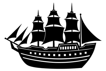 Silhouette Vector Art Illustration of an Old Sailing Ship