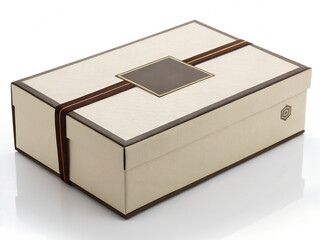Packaging box on a white background with a elegant design and ribbon