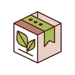Illustration of an eco-friendly packaging box with a leaf and ribbon design