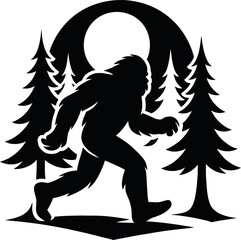 Bigfoot Silhouette in Forest with Moon