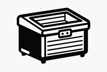 freezer chest icon, line art vector, black and white illustration