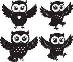 Cute cartoon owl bird silhouette vector illustration