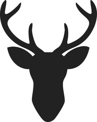 Silhouette of Deer Head with Prominent Antlers – Black Vector on White Background Featuring Large Ears, Broad Snout, and Distinct Cervid Profile – Minimalist Wildlife Graphic for Logos, Prints, Nature