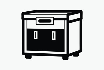 freezer chest icon, line art vector, black and white illustration