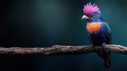 This vibrant bird displays a striking combination of colors while perched on a branch, showcasing the beauty of wildlife in its natural habitat and the diversity of avian species.