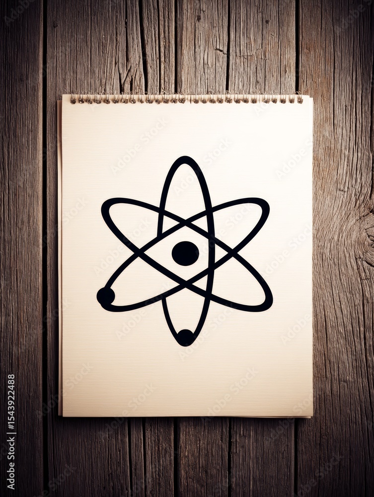 Aufkleber atomic structure sketch on notebook - simple atom design sketched on a notebook page, symbolizing sc