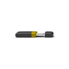 A sleek, modern USB flash drive with a metallic connector and a black casing.
