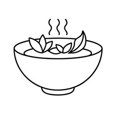 Pho noodle soup with fresh herbs presented in intricate detailed lines Vector illustration