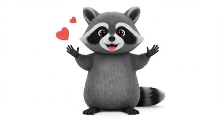 Obraz premium Niedlicher Waschbaer umarmt freudig Herzen helle Beleuchtung. AI Generated