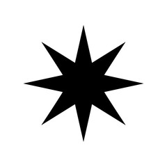 Black star shape with eight points on a white background  
