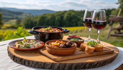 Rustic Romanian Food Assortment Outdoors Sunny Day