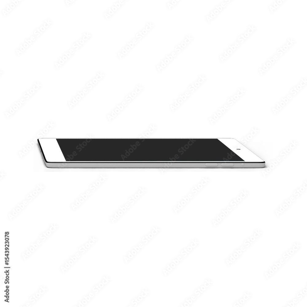Poster a sleek, modern tablet device lying flat, showcasing its minimalist design and touch screen function
