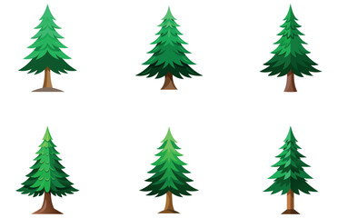 Pine Trees Vector Designs Set Minimal Flat Evergreen Forest Tree Illustrations