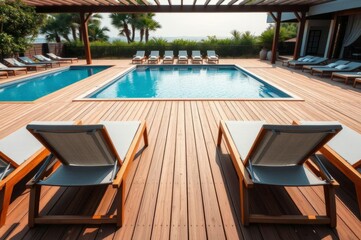 Empty Sun Loungers by Pool