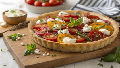 Rustic Tomato Tart with Creamy Goat Cheese and Basil
