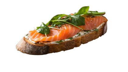 Smoked Salmon Canape on Rye Bread with Greens appetizer