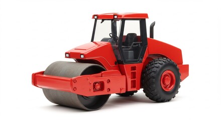 Fototapeta premium Glänzend roter Strassenwalzen Modell leuchtet hell auf weissem Hintergrund. AI Generated