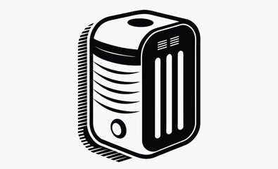 air purifier icon, line art vector, modern appliance silhouette, black and white illustration, clean air graphic