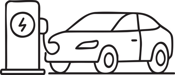 Electric Vehicle Charging Station Outline Illustration Sustainable Transportation and Eco Friendly Technology for a Greener Future