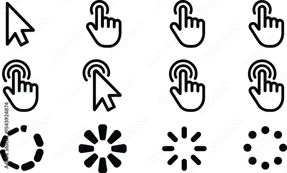 Poster a collection of cursor and hand icons representing selection and loading states