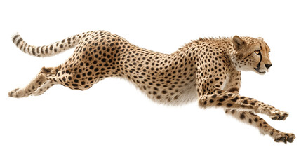 Cheetah in Mid-Air Leap with Speed and Grace on Transparent Background